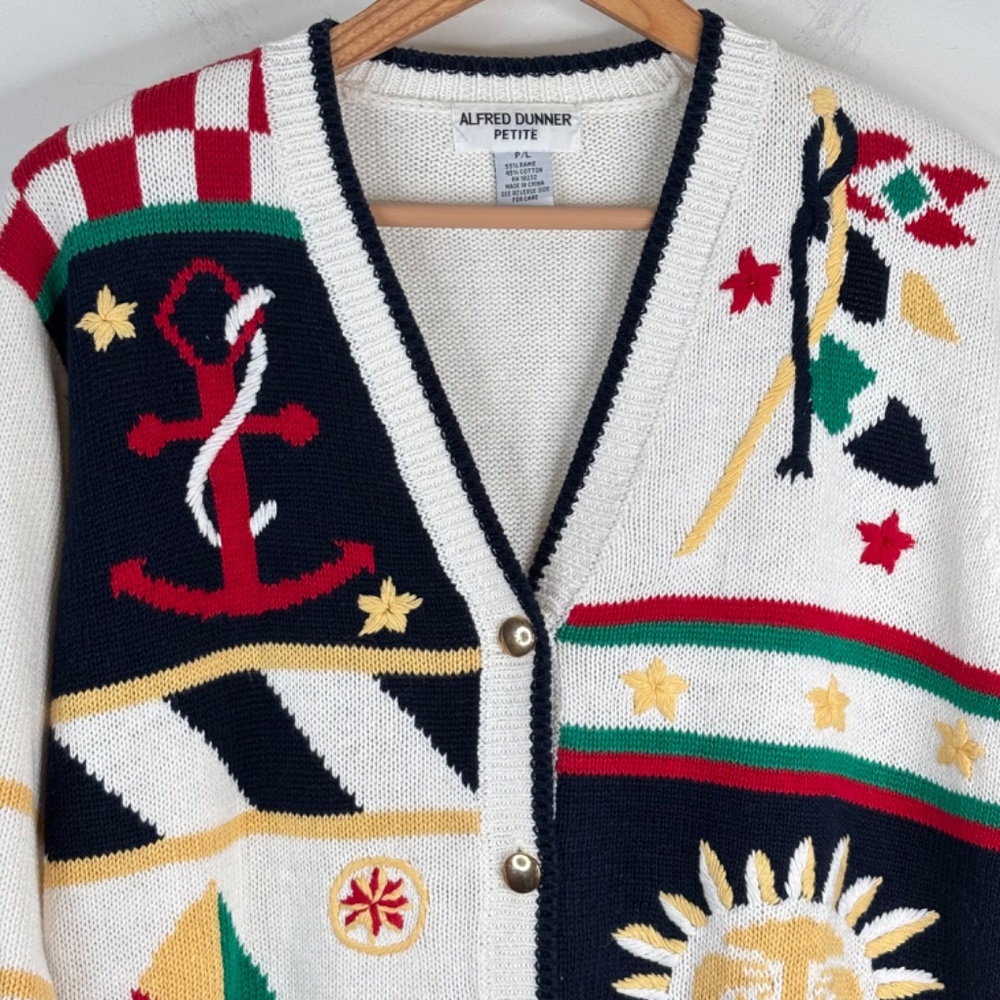 Alfred Dunner Patchwork Cardigan Lp Nautical Coas… - image 2
